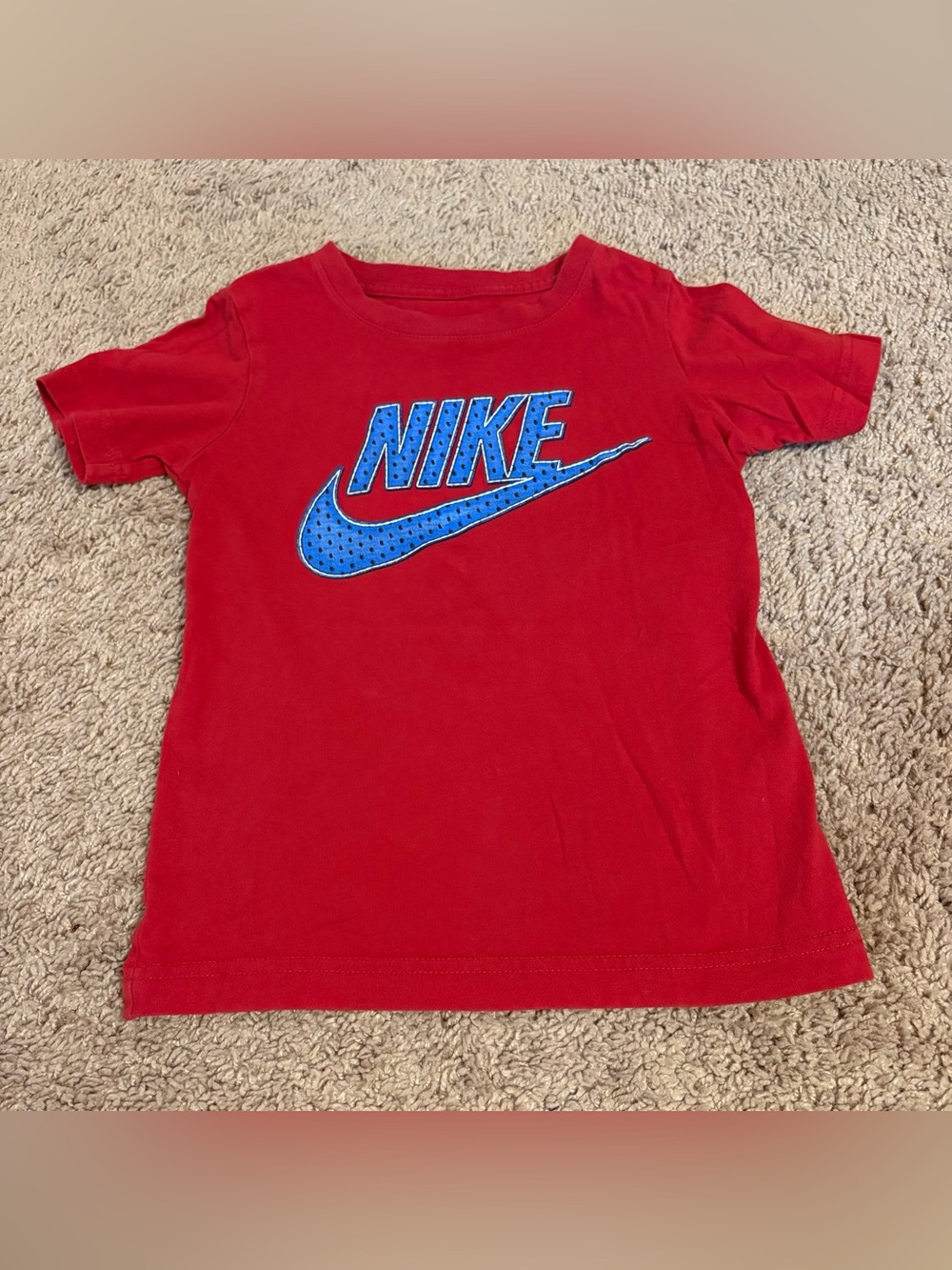 Nike Red Short-Sleeve Tee with Blue Logo boys size 6